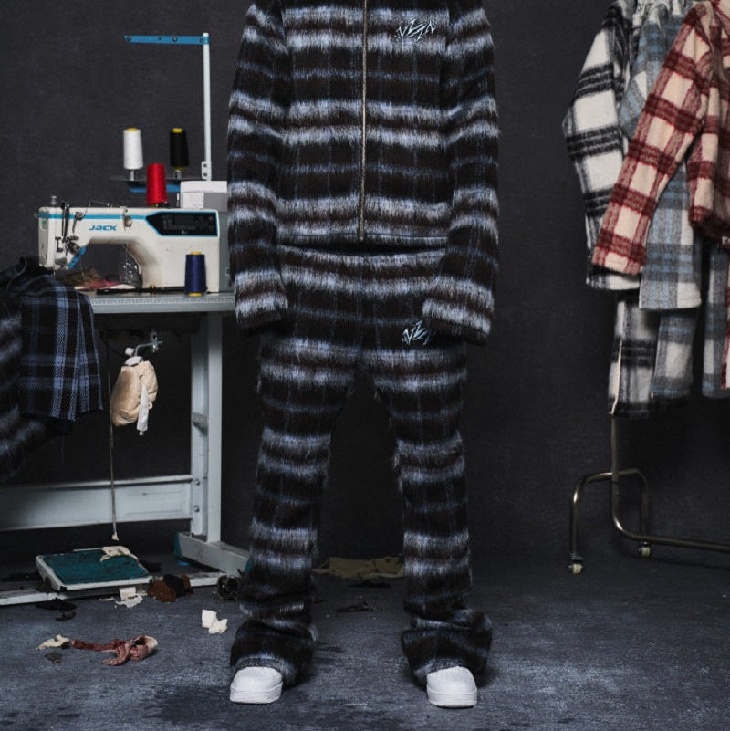 Mohair Jacquard Hooded Knit Jacket & Knit Pants Setup WN20981