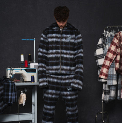 Mohair Jacquard Hooded Knit Jacket & Knit Pants Setup WN20981