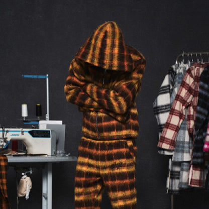 Mohair Jacquard Hooded Knit Jacket & Knit Pants Setup WN20981