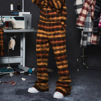 Mohair Jacquard Hooded Knit Jacket & Knit Pants Setup WN20981