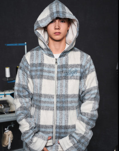 Mohair Jacquard Hooded Knit Jacket & Knit Pants Setup WN20981