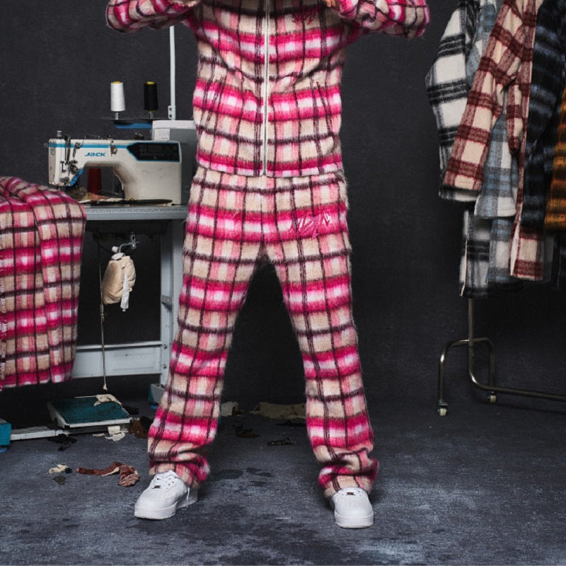 Mohair Jacquard Hooded Knit Jacket & Knit Pants Setup WN20981