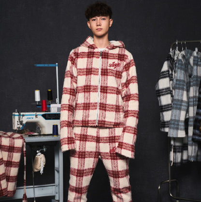 Mohair Jacquard Hooded Knit Jacket & Knit Pants Setup WN20981