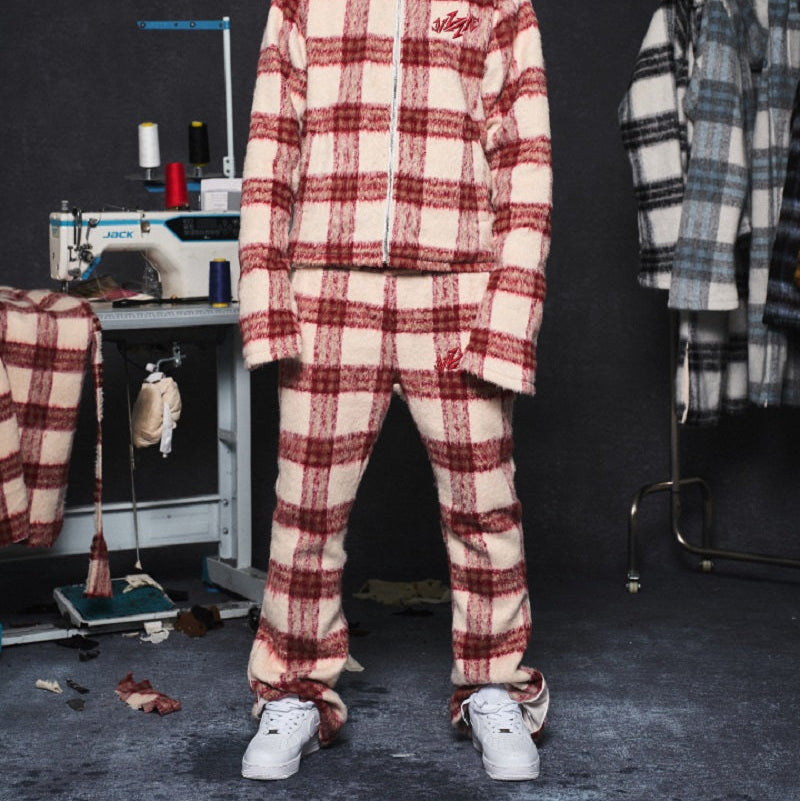 Mohair Jacquard Hooded Knit Jacket & Knit Pants Setup WN20981