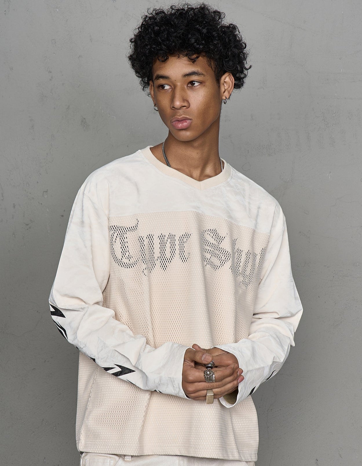 Velvet Texture Mesh Hollow Print Long Sleeve T-Shirt WN20988