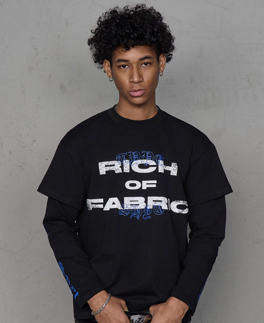 Fake Layered Embroidery Label Long Sleeve T-Shirt WN21008