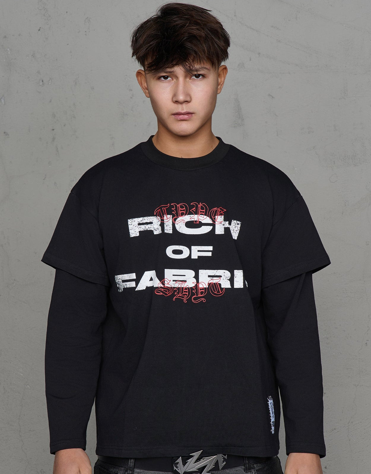 Fake Layered Embroidery Label Long Sleeve T-Shirt WN21008