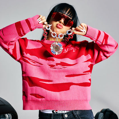 Contrast Color Jacquard Knit Sweater WN21009