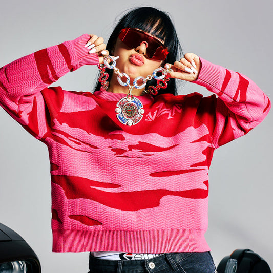 Contrast Color Jacquard Knit Sweater WN21009