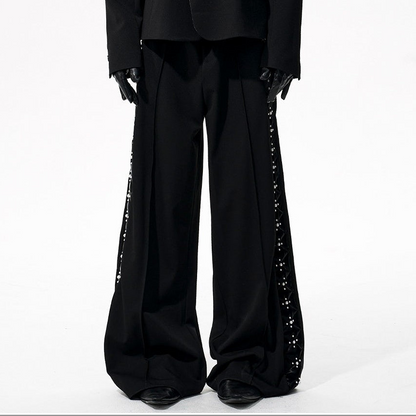 Pearl Splicing Shoulder-Pad PU Leather Jacket & Straight Pants Setup WN21966