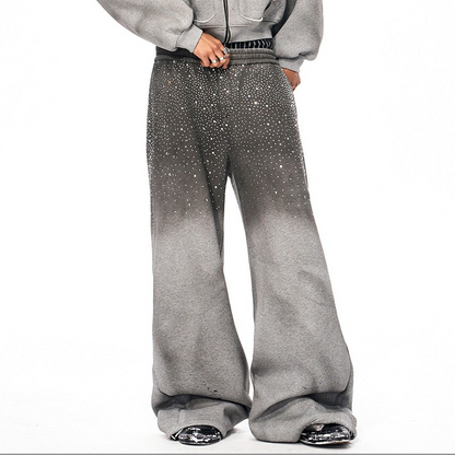 Rhinestone Fake Fur Lining Hoodie & Sweat Pants Setup WN22149
