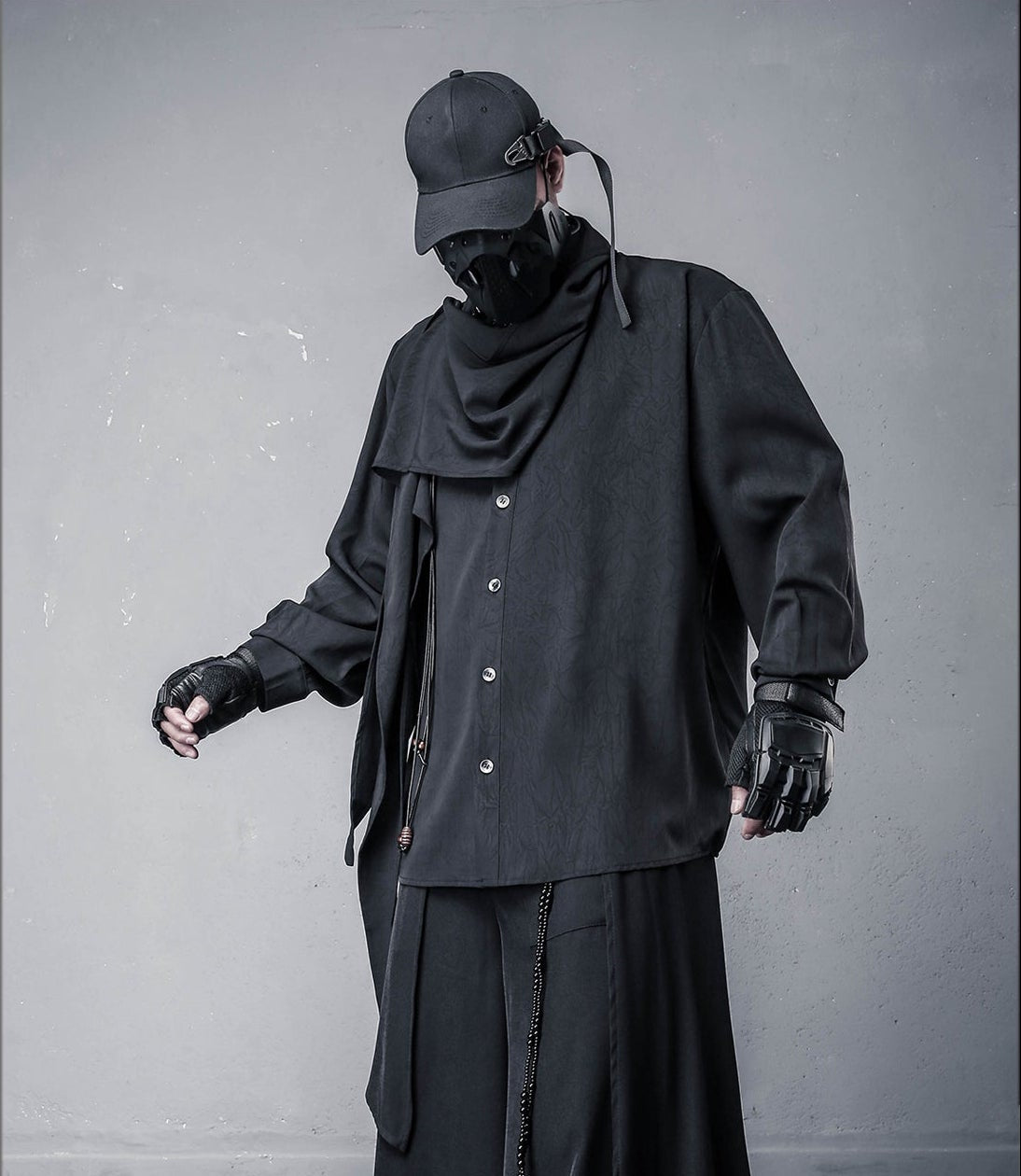 Avant-Garde Scarf Design Texture Long Sleeve Shirt WN22443