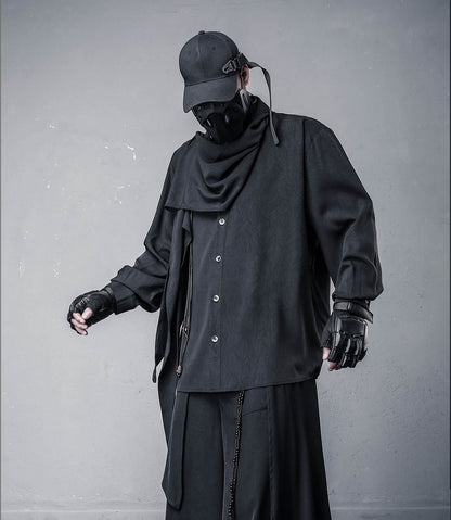 Avant-Garde Scarf Design Texture Long Sleeve Shirt WN22443