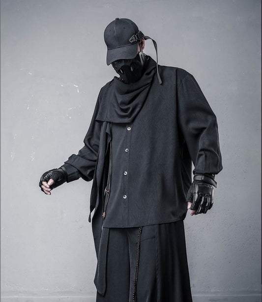 Avant-Garde Scarf Design Texture Long Sleeve Shirt WN22443