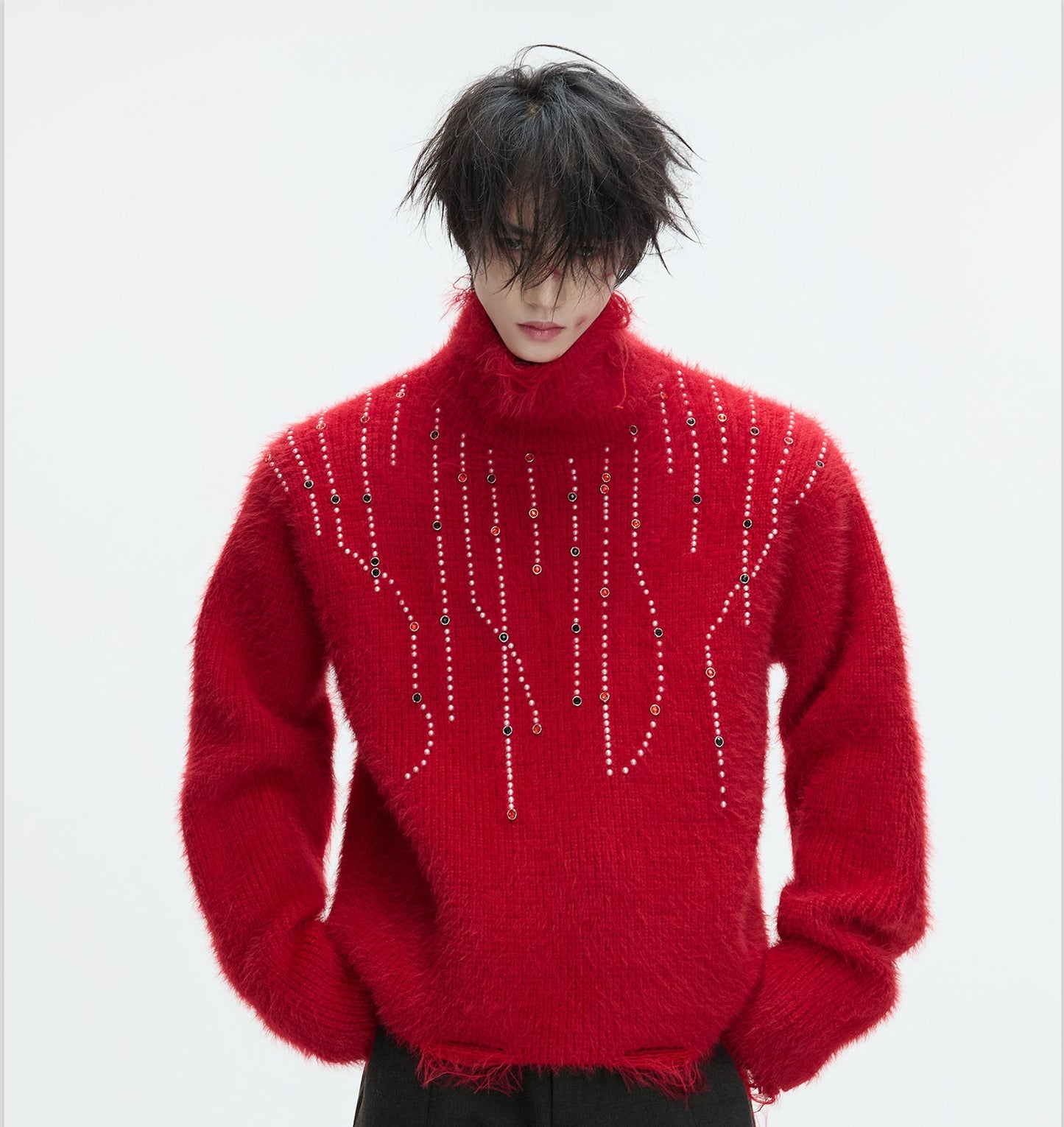 Gem Decor Heavyweight High-Neck Knit Sweater WN22606