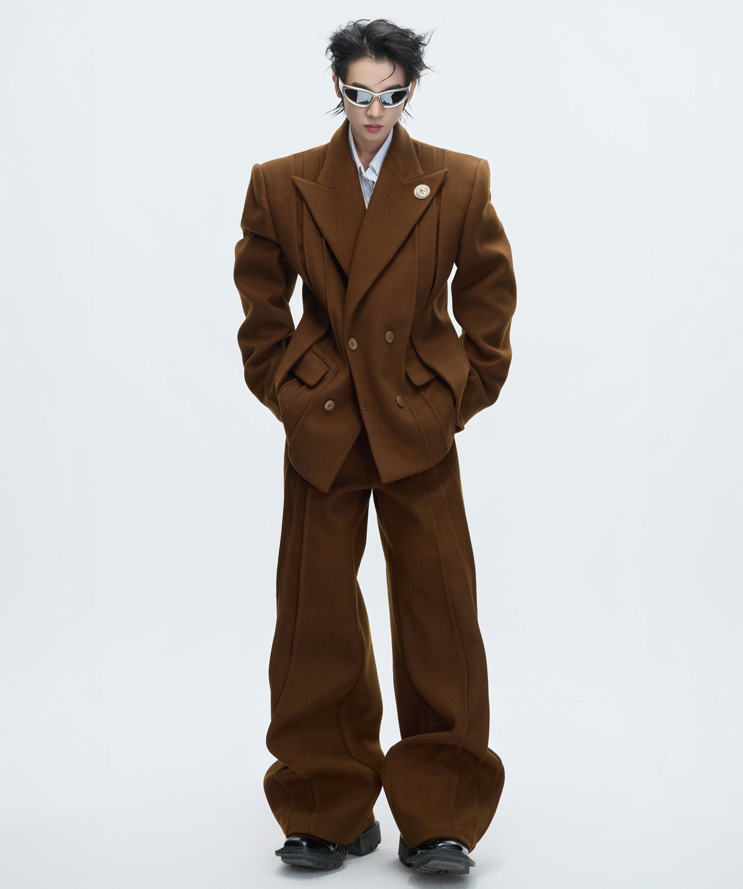 Colorblock Fake Layered Tailored Jacket & Fake Layered Trousers Setup WN22610