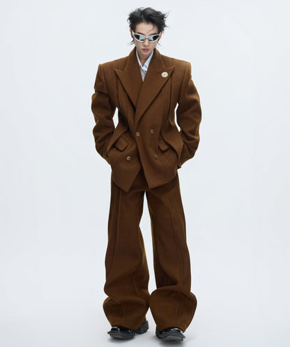 Colorblock Fake Layered Tailored Jacket & Fake Layered Trousers Setup WN22610