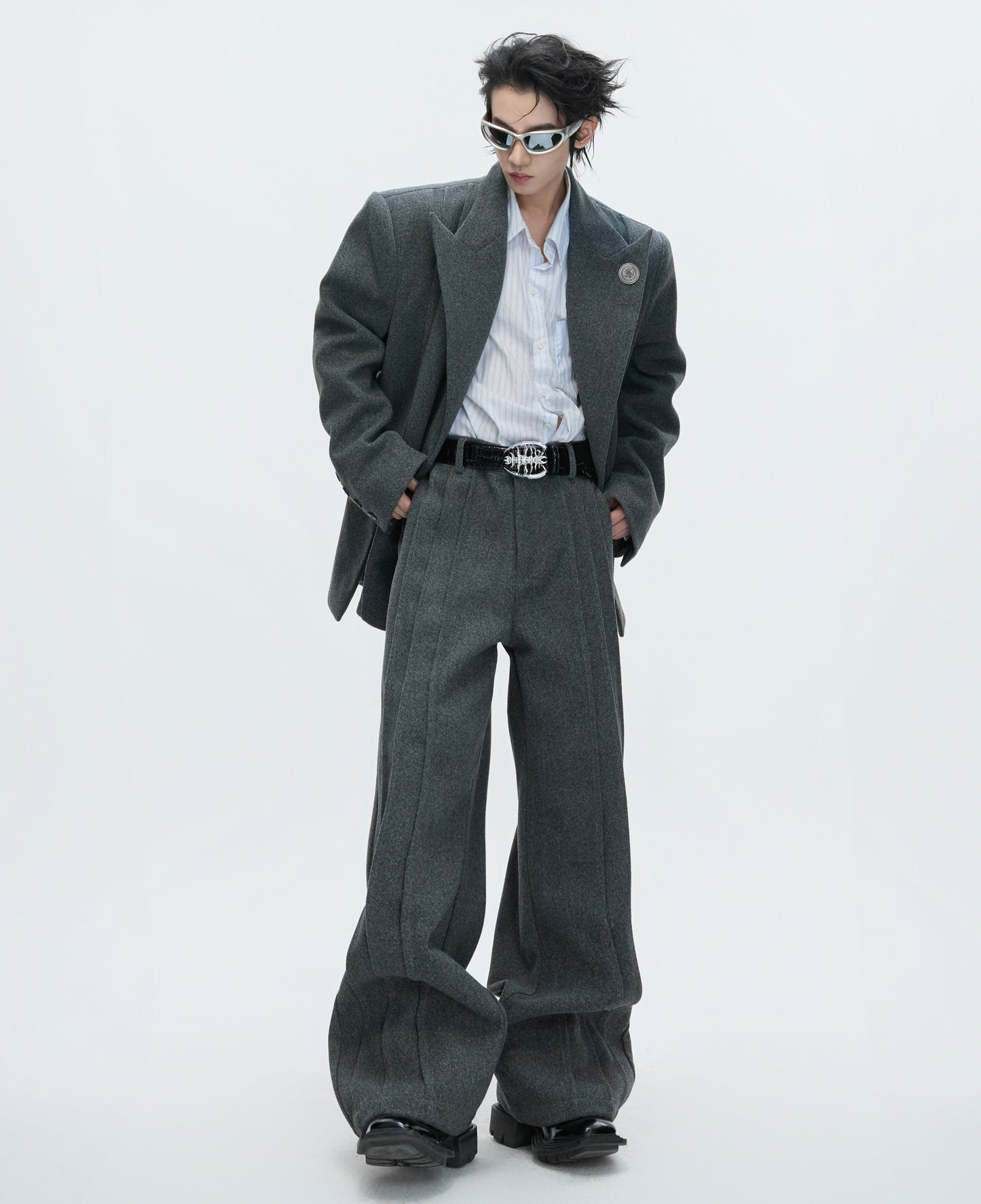 Colorblock Fake Layered Tailored Jacket & Fake Layered Trousers Setup WN22610