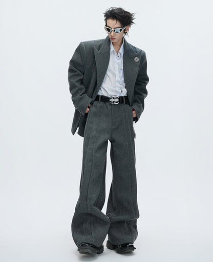 Colorblock Fake Layered Tailored Jacket & Fake Layered Trousers Setup WN22610