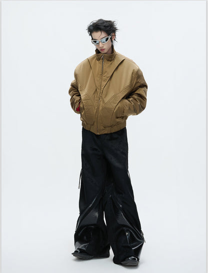 Structured Split Fleece Lining Stand Neck Jacket WN22611