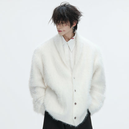 Fake Fur Heavyweight Beads Decor Knit Cardigan WN22613