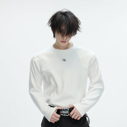 Splice PU Leather Ribbed Thermal Long Sleeve T-Shirt WN22617