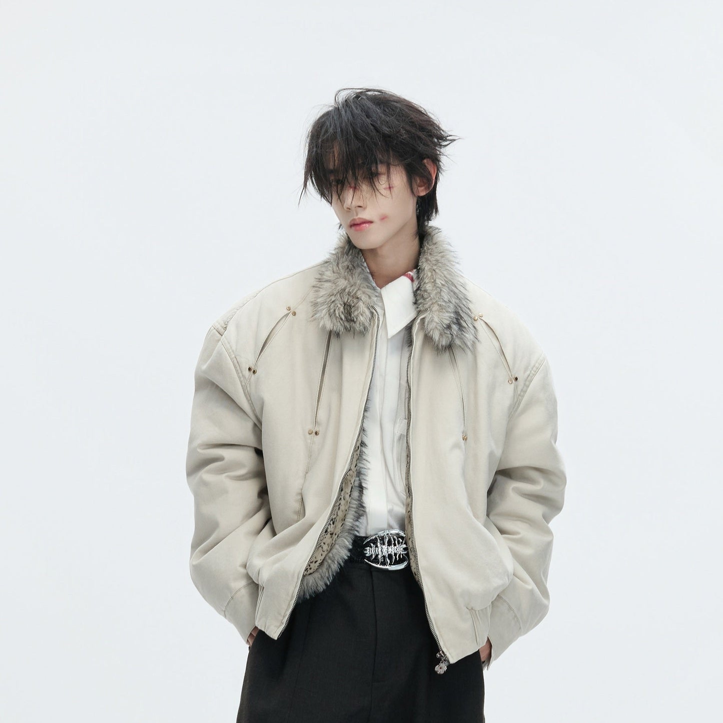 Fake Fur Collar Heavyweight Wash Canvas Puffer Jacket WN22624