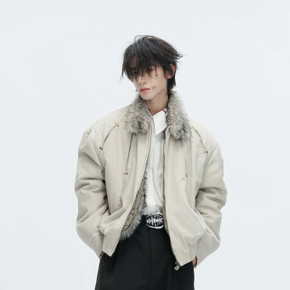 Fake Fur Collar Heavyweight Wash Canvas Puffer Jacket WN22624