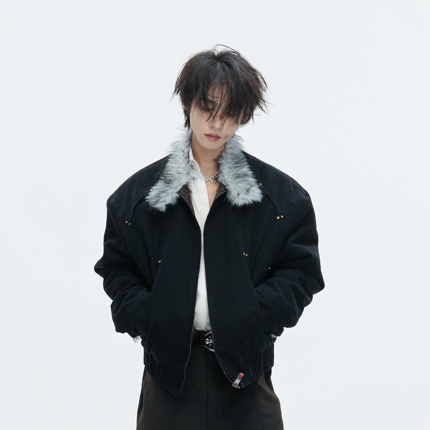 Fake Fur Collar Heavyweight Wash Canvas Puffer Jacket WN22624