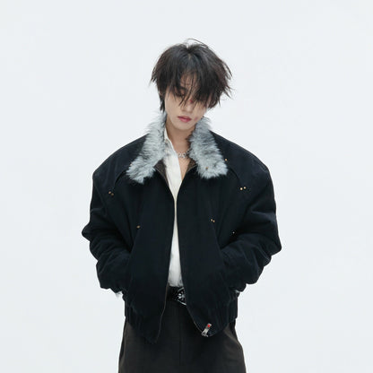 Fake Fur Collar Heavyweight Wash Canvas Puffer Jacket WN22624