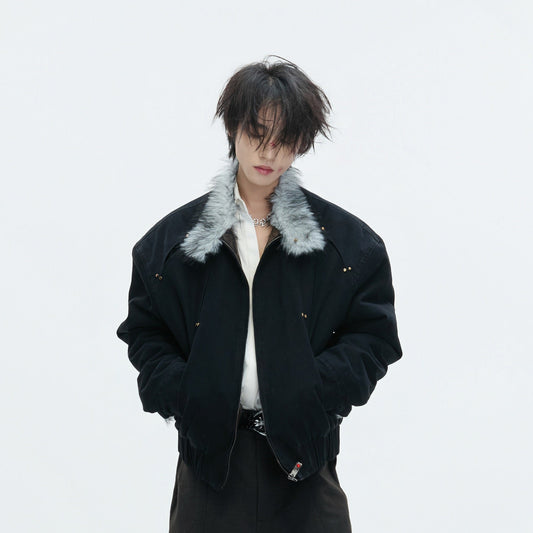 Fake Fur Collar Heavyweight Wash Canvas Puffer Jacket WN22624