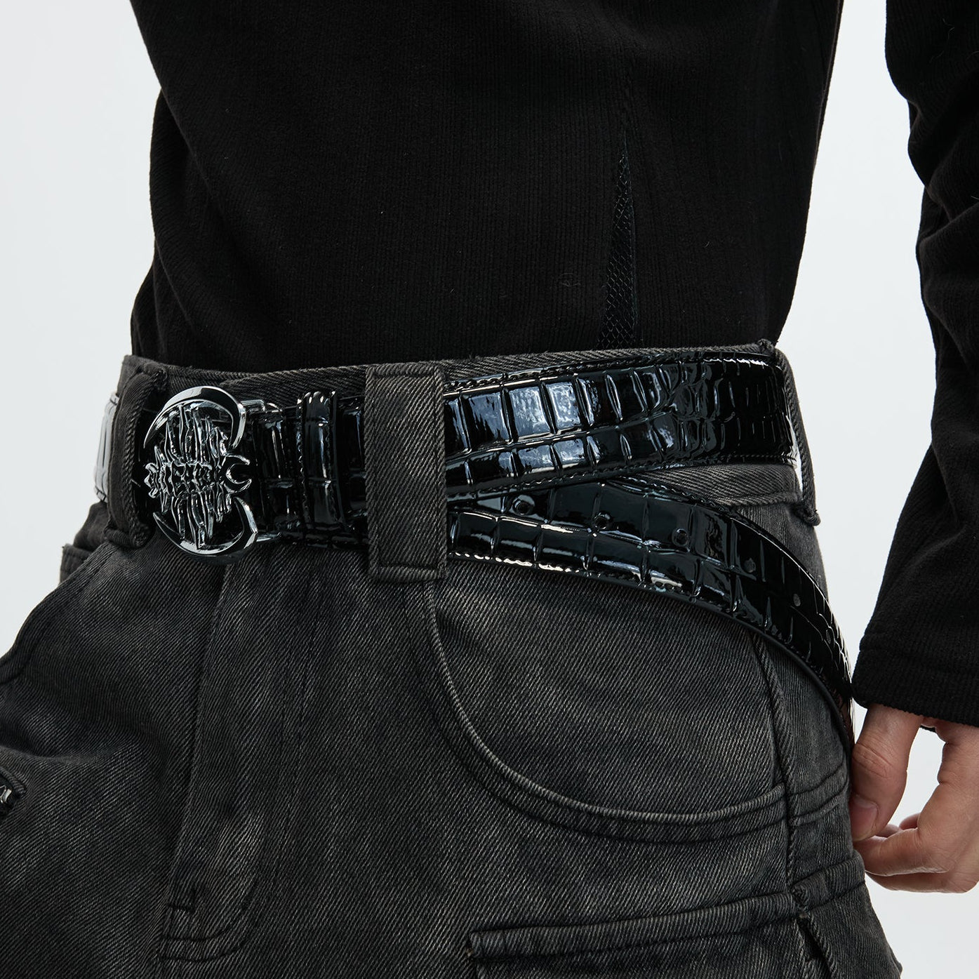 Metal Buckle PU Leather Crocodile Pattern Belt WN22629