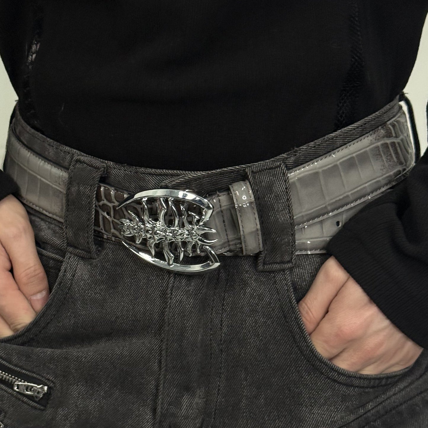 Metal Buckle PU Leather Crocodile Pattern Belt WN22629