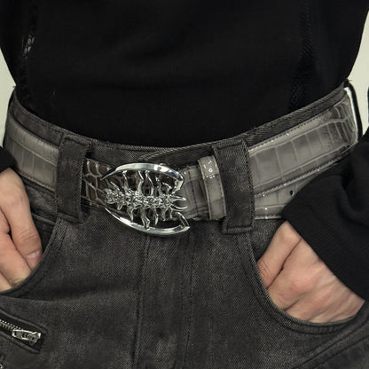 Metal Buckle PU Leather Crocodile Pattern Belt WN22629