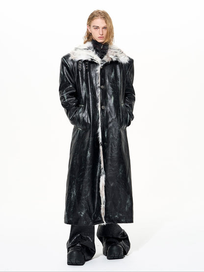 Paint Damage Stand Neck Fake Fur Coat WN22640
