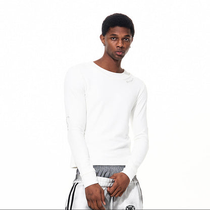 Double-Layered Neckline Embroidery Horse Logo Long Sleeve T-Shirt WN22654