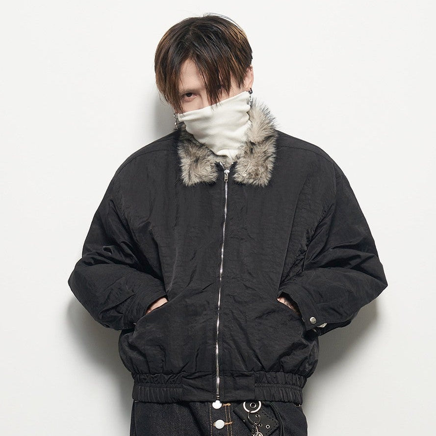 Fake Fur Collar Lapel Oversize Short Padded Jacket WN22938