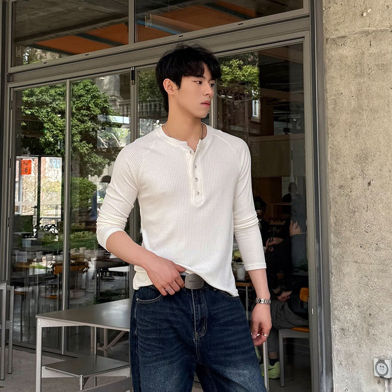Rib Button Long Sleeve T-Shirt WN24952