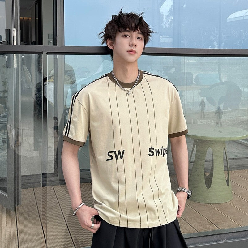 Letter Pinstripe Short Sleeve T-Shirt WN25204