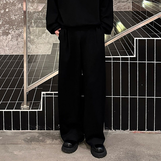 Button Drape Sweatshirt & Pleats Wide Leg Sweatpants Setup WN25206