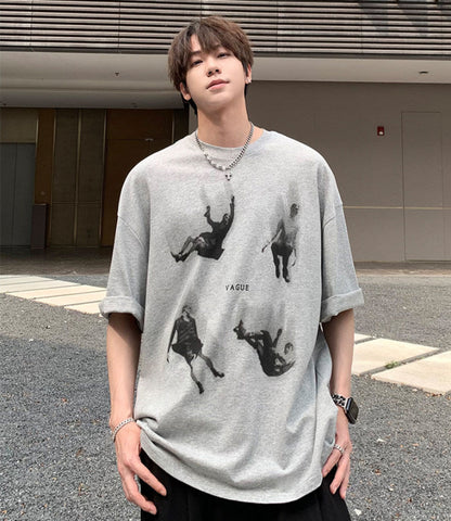 Falling Portrait Print Oversize Short Sleeve T-Shirt WN25241