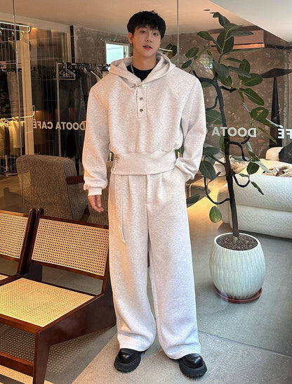 Henley Design Hoodie & Wide Leg Sweatpants Setup WN25376