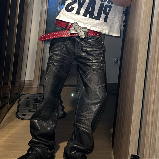 Metallic Coated Stacked Denim Jeans WN27401
