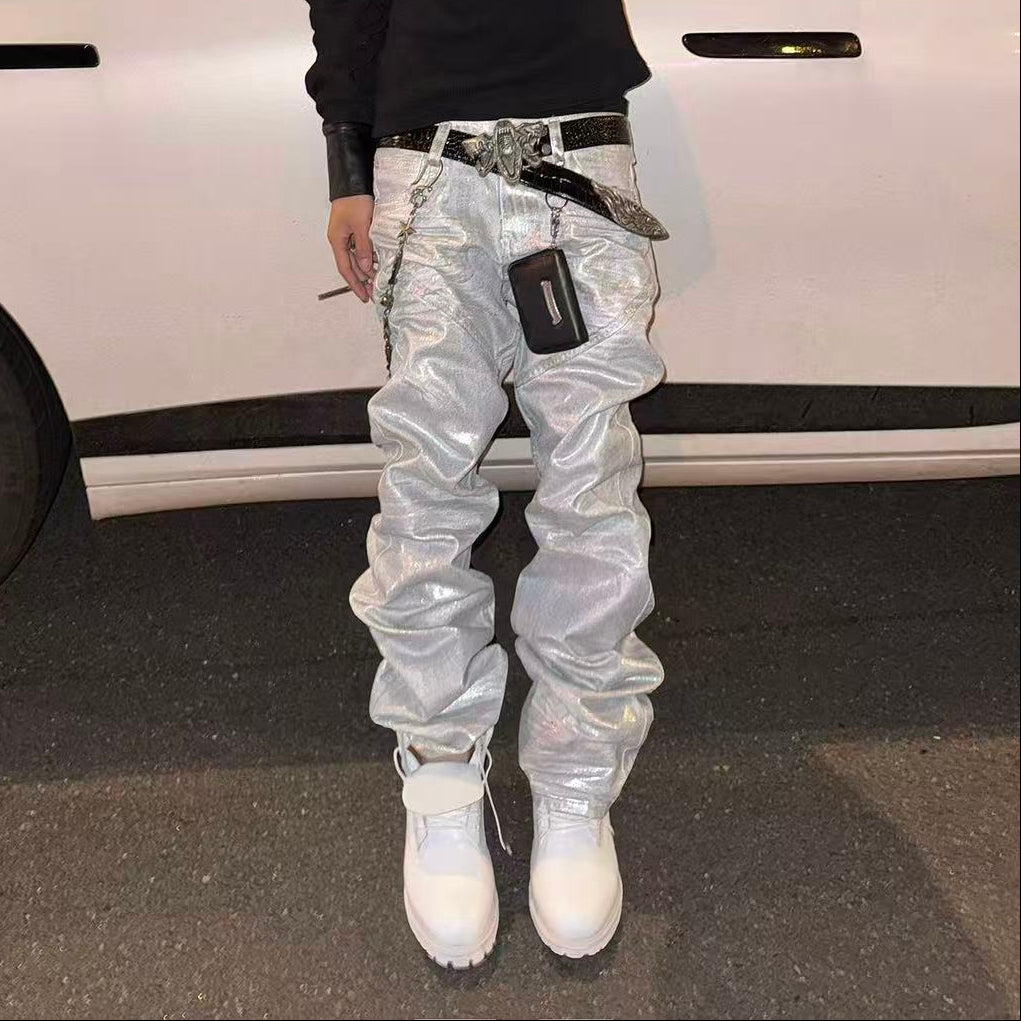 Metallic Coated Stacked Denim Jeans WN27401