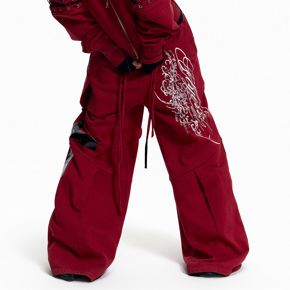 Stud Embroidery Zipper Hoodie & Cargo Wide Leg Pants Setup WN27439