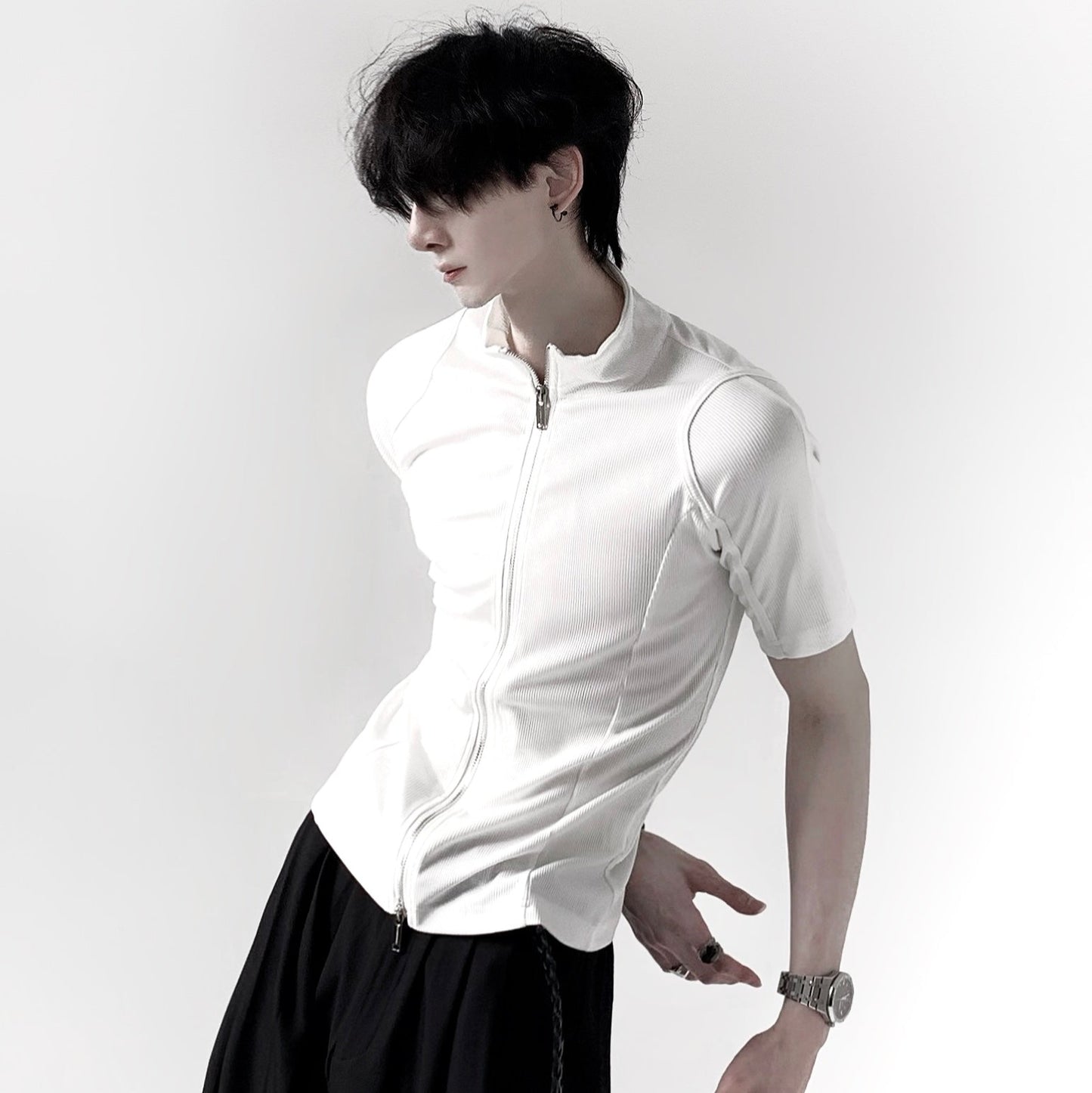 Plain Zip-Up Short Sleeve Shirt WN20341
