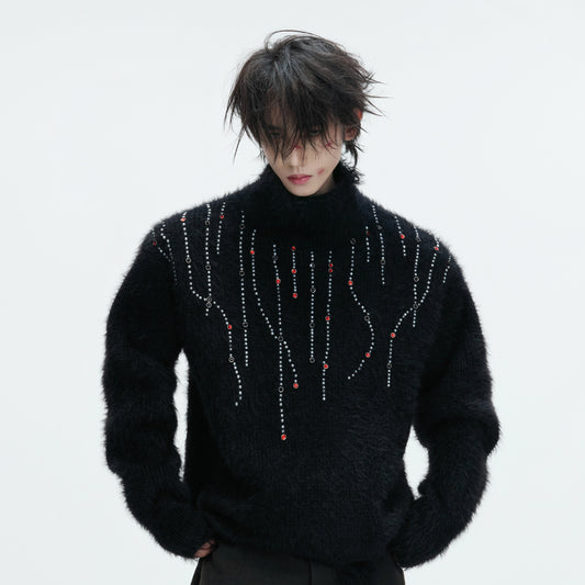 Gem Decor Heavyweight High-Neck Knit Sweater WN22606