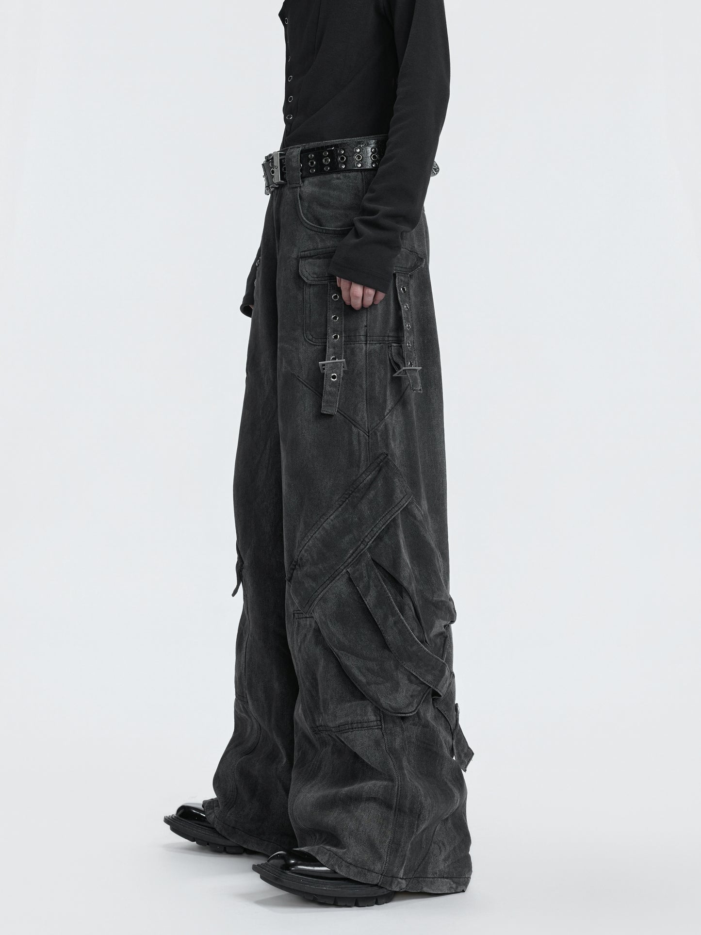 Multi Pocket Wide Leg Denim Jeans WN22630