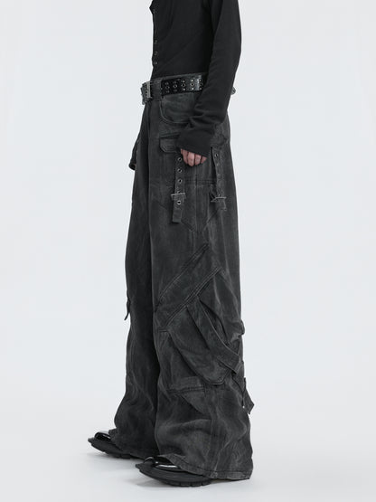 Multi Pocket Wide Leg Denim Jeans WN22630