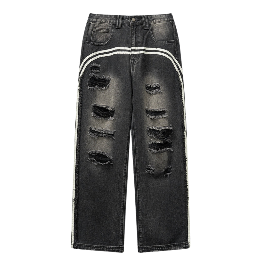 Washed Damage Wide-leg Denim Jeans WN6371